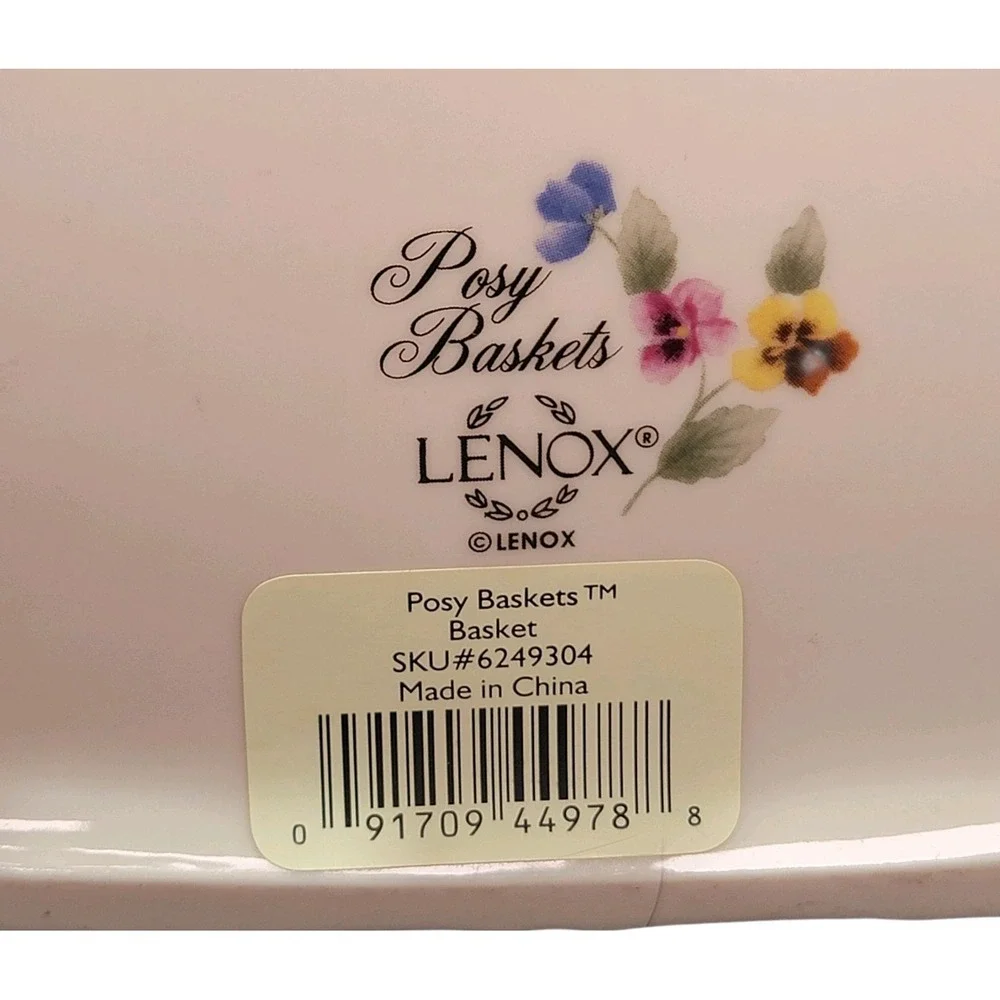 Lenox Posy Baskets‎ Cream Floral Design Green Ribbon 9.5